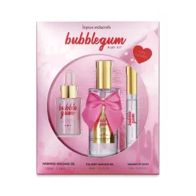   BUBBLEGUM-Spielset: Warmes Massageöl 100 ml – Ganzkörper-kussbares Massagegel 30 ml – Oraler Pleasure-Lipgloss 13 ml