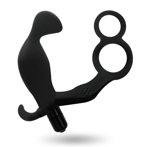 ADDICTED TOYS - ANÁLIS DUGÓ DUPLA PÉNISZGYŰRŰVEL ÉS HERÉKKEL FEKETE