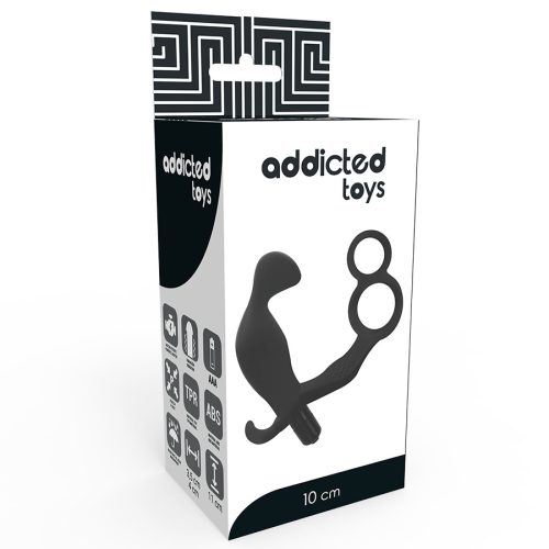 ADDICTED TOYS - ANÁLIS DUGÓ DUPLA PÉNISZGYŰRŰVEL ÉS HERÉKKEL FEKETE