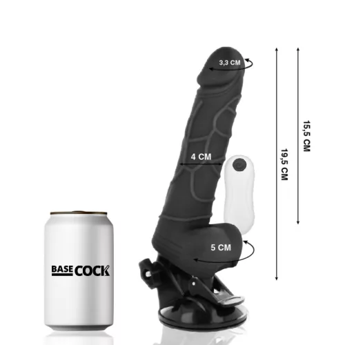BASECOCK - REALISTA VIBRÁTOR TÁVIRÁNYÍTÓ FEKETE, HERÉKKEL 19,5 CM -O-4 CM