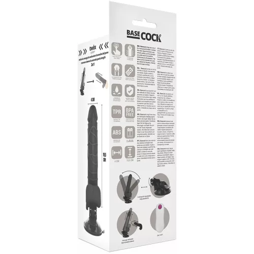 BASECOCK - REALISTA VIBRÁTOR TÁVIRÁNYÍTÓ FEKETE, HERÉKKEL 19,5 CM -O-4 CM