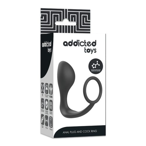 ADDICTED TOYS - ANÁLIS DUGÓ FEKETE SZILIKON GYŰRŰVEL