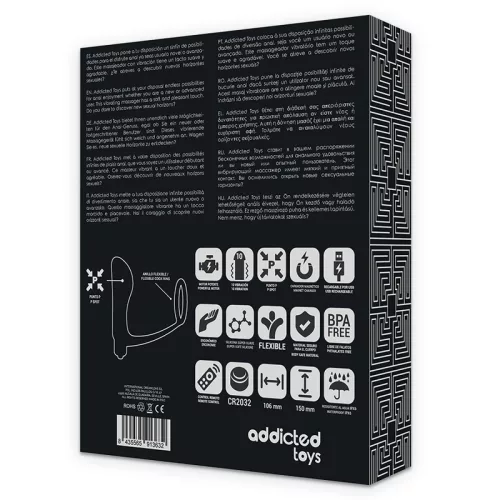 ADDICTED TOYS - PÉNISZGYŰRŰ TÁVIRÁNYÍTÓS ANÁLIS DUGÓVAL, FEKETE ÚJRATÖLTHETŐ