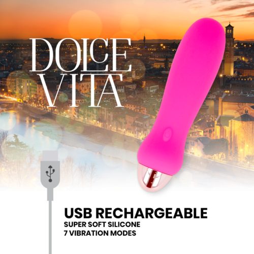 DOLCE VITA - ÚJRATÖLTHETŐ VIBRÁTOR, ÖT RÓZSASZÍN 7 SEBESSÉGES