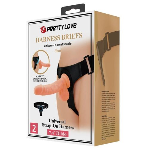 PRETTY LOVE - HARNESS BRIEFS UNIVERSAL HARNESS DILDÓVAL TOM 20 CM NATURAL