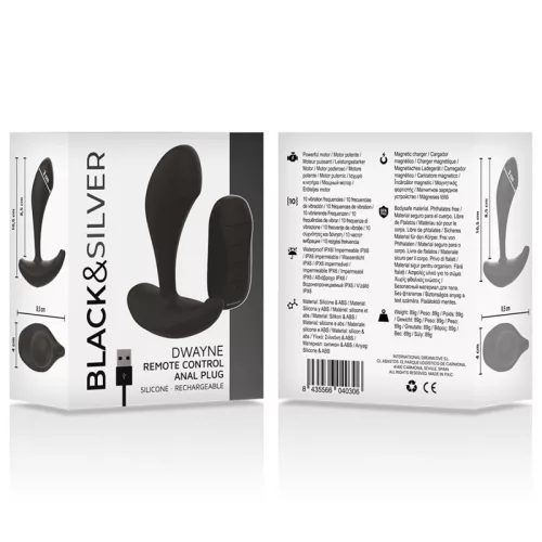 FEKETE ÉS EZÜST - DWAYNE ANÁLIS DUGÓ SZILIKON TÁVIRÁNYÍTÓ