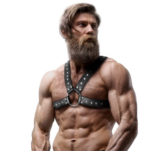 FETIS ALÁVETETTSÉG – FÉRFI KERESZT-OVER ECO-LEATHER MELLKASHEVEDER SZEGÉLYVEL