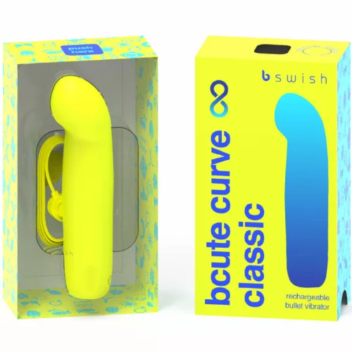 B SWISH - BCUTE CURVE VÉGTELEN KLASSZIKUS ÚJRATÖLTHETŐ SZILIKON VIBRÁTOR SÁRGA