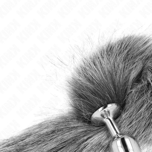 KINK - ANÁLIS DUGÓ S MÉRETŰ, 7 X 3 CM, SZINTETIKUS FAROKKAL 40 CM SZÜRKE