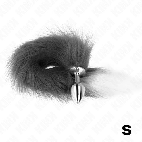 KINK - ANÁLIS DUGÓ S MÉRET 7 X 3 CM, SZINTETIKUS FAROKKAL 40 CM SZÜRKE ÉS FEHÉR