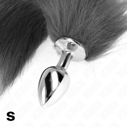 KINK - ANÁLIS DUGÓ S MÉRET 7 X 3 CM, SZINTETIKUS FAROKKAL 40 CM SZÜRKE ÉS FEHÉR