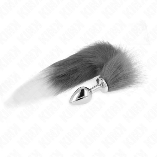 KINK - ANÁLIS DUGÓ MÉRET M 8 X 3,5 CM, SZINTETIKUS FAROKKAL 40 CM SZÜRKE ÉS FEHÉR