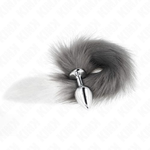 KINK - ANÁLIS DUGÓ MÉRET M 8 X 3,5 CM, SZINTETIKUS FAROKKAL 40 CM SZÜRKE ÉS FEHÉR