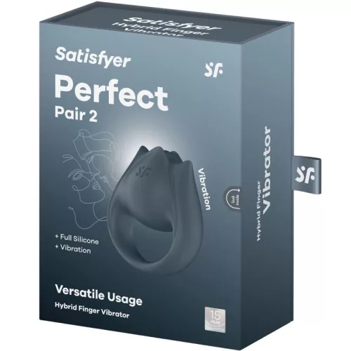 SATISFYER - PERFECT PAIR 2 MULTIVIBRÁTOR 2 AZ 1-BEN PÉNISZGYŰRŰ ÉS UJJSTIMULÁTOR SZÜRKE
