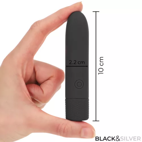 FEKETE ÉS EZÜST - GERI USB TÖLTHETŐ REZGŐ GOLYÓ 8 REZGÉS FEKETE 10 X 2,2 CM