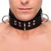 Bőr nyaklánc 3D gyűrűkkel - stílusos ékszer fekete színben