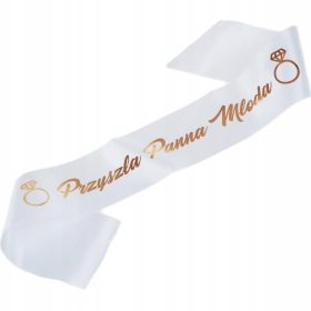 Szarfa fehér rózsaarany mintával Przyszła Panna Młoda
