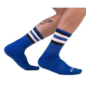 Fetishistic striped socks – in blue, black, white colors