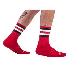 Half socks – red-black-white striped design