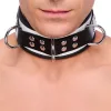 Bőr nyaklánc 3 gyűrűvel – fehér-fekete elegancia