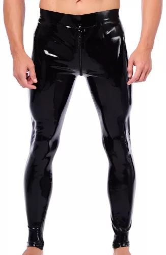 Xrub latex trousers – black and blue, with zippers front and back