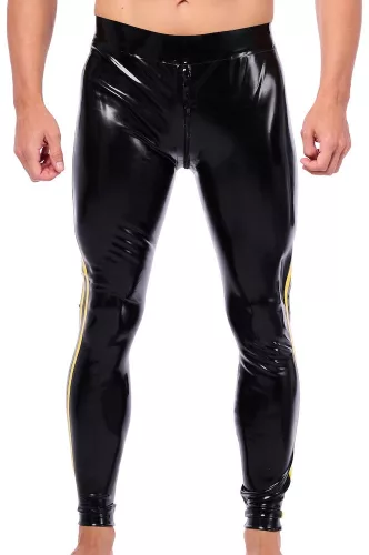 Xrub latex trousers - front and back zippers, black and yellow