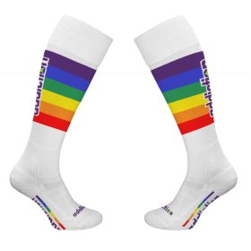 Pride Football – white rainbow high socks