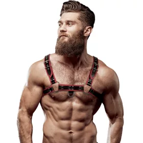 Fetish – Men's Eco-Leather Chest Strap Black/P Red
