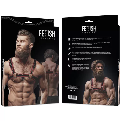 Fetish – Men's Eco-Leather Chest Strap Black/P Red