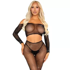 LEG AVENUE – black crop top and rhinestone tights