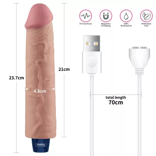 9,5" REAL SOFTEE wiederaufladbarer vibrierender Dildo (Fleisch)