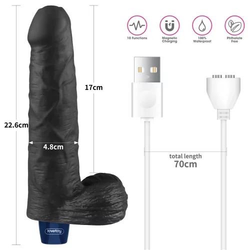 9" REAL SOFTEE wiederaufladbarer vibrierender Dildo (Schwarz)_B15O50_4