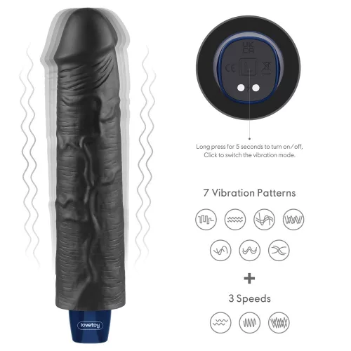 9,5" REAL SOFTEE wiederaufladbarer vibrierender Dildo (Schwarz)_B15O50_4