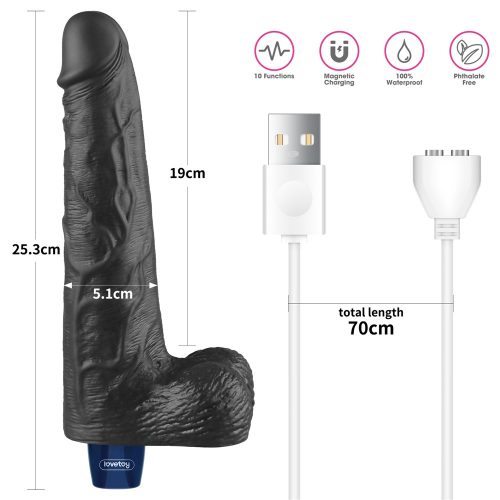 10" REAL SOFTEE wiederaufladbarer vibrierender Dildo (Schwarz)_B15O50_4