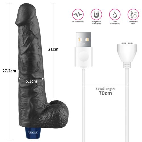10,5" REAL SOFTEE wiederaufladbarer vibrierender Dildo (Schwarz)_B15O50_4