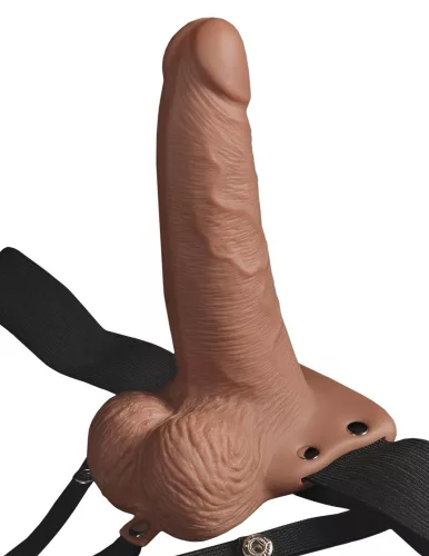 6" hohles wiederaufladbares Strap-On mit Balls Tan