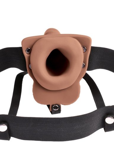 6" hohles wiederaufladbares Strap-On mit Balls Tan